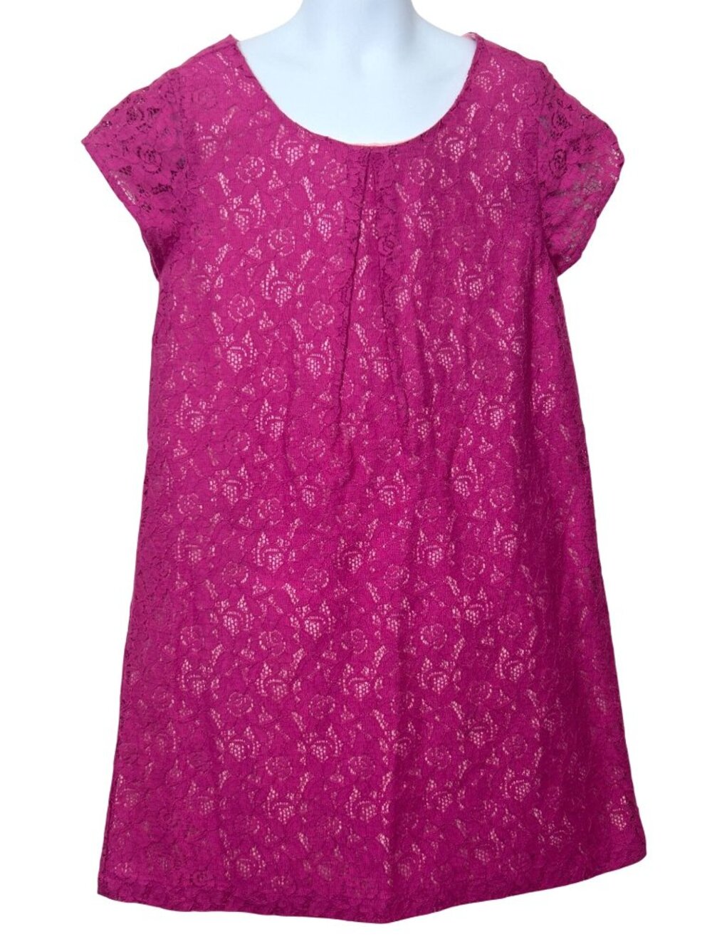Dressed Up x Gymboree Girls’ Shift Dress 8 Fuschia Lace Floral Cap Sleeves Party